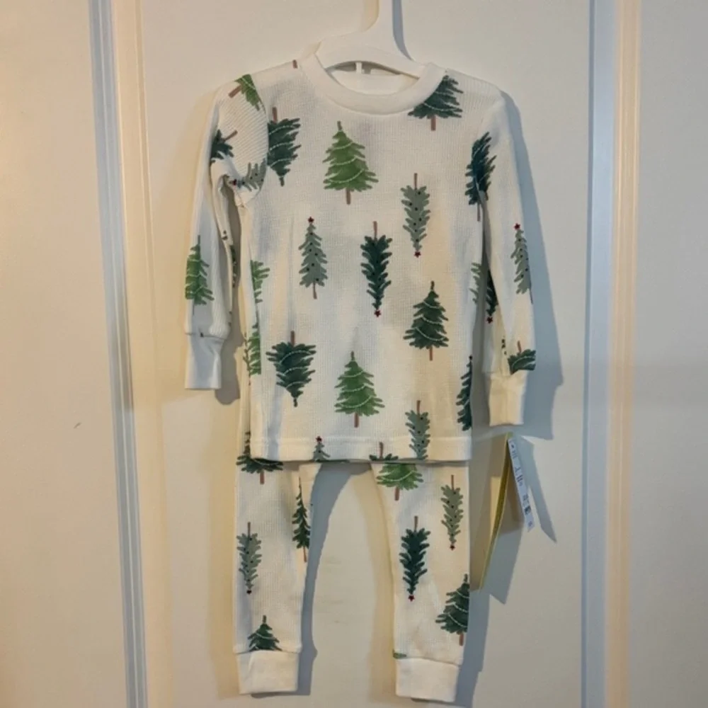 NEW Carter's Toddler‎ 2pc Christmas Trees Long Sleeve Cotton PJ Set - White 18M